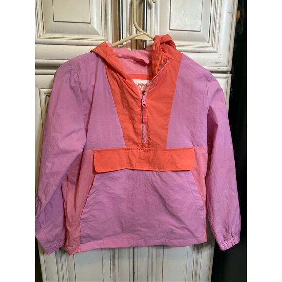 Cat & Jack Kids Colorblock Half Zip Hooded Windbreaker Jacket Pink Orange Medium - Picture 1 of 4
